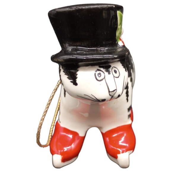 Vtg Christmas Cat Ornament Ceramic Black White Red Boots Top Hat Holiday Kliban - Picture 2 of 16